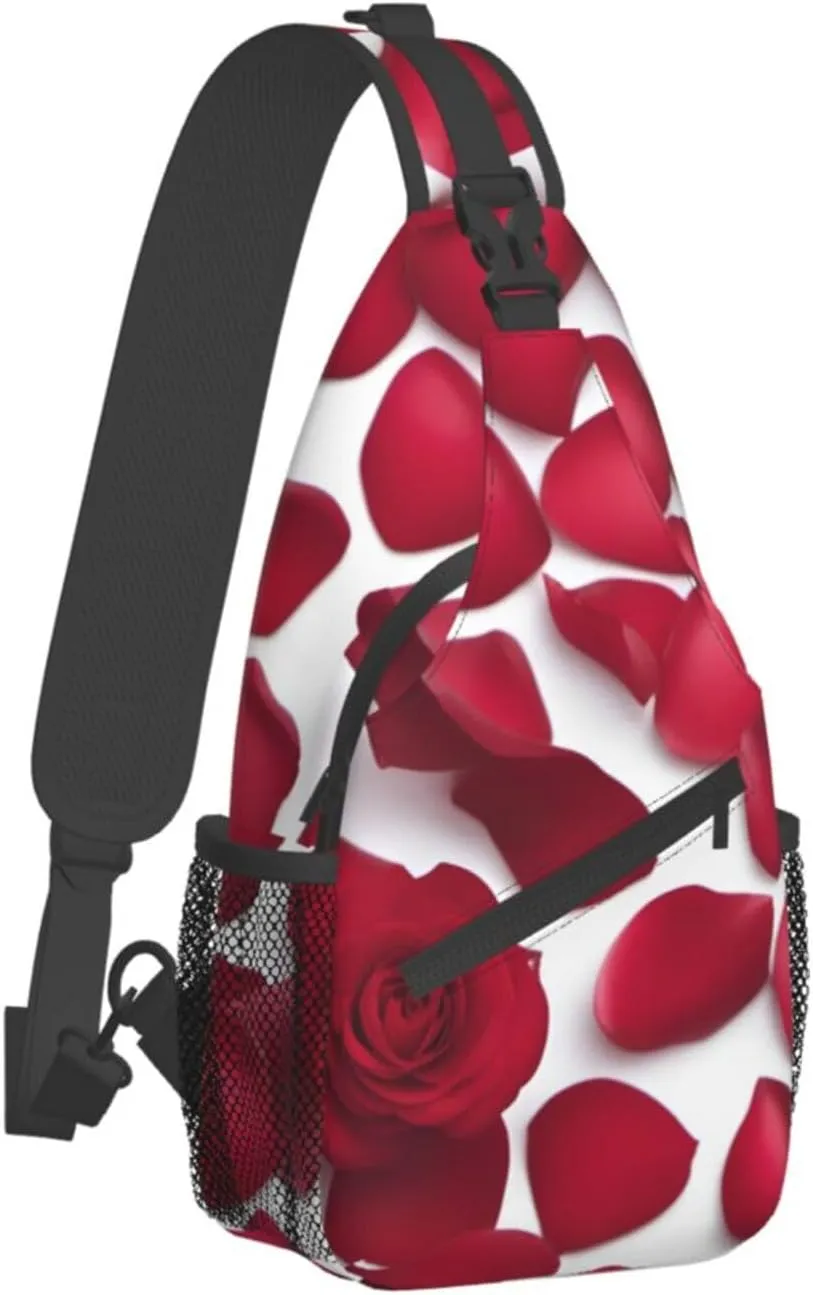 Red Rose Petals Shoulder Bag Crossbody Backpack Chest Bag Lightweight Sling Daypackstravel Hiking Cycling For Men Women