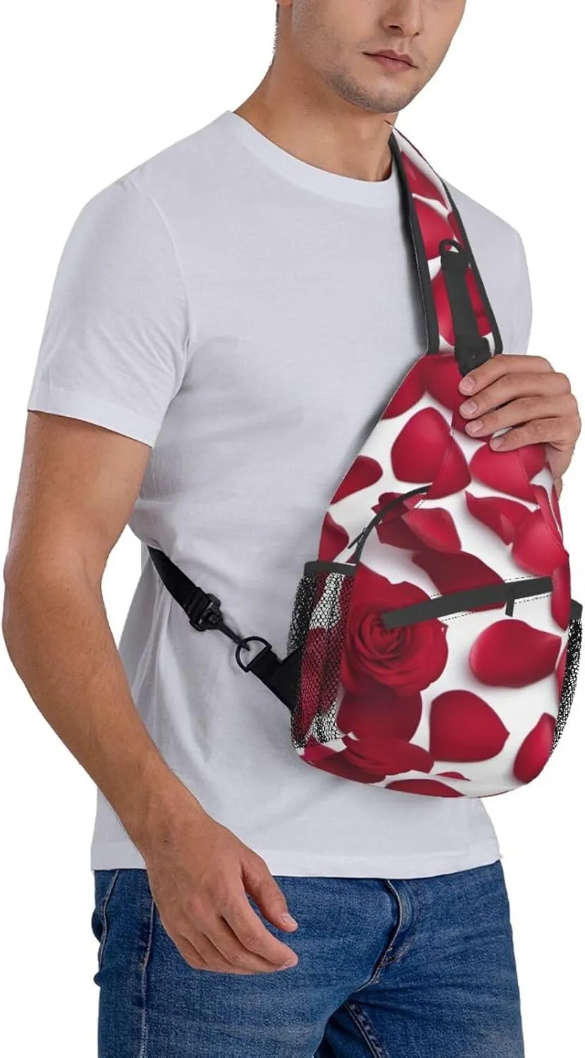 Red Rose Petals Shoulder Bag Crossbody Backpack Chest Bag Lightweight Sling Daypackstravel Hiking Cycling For Men Women
