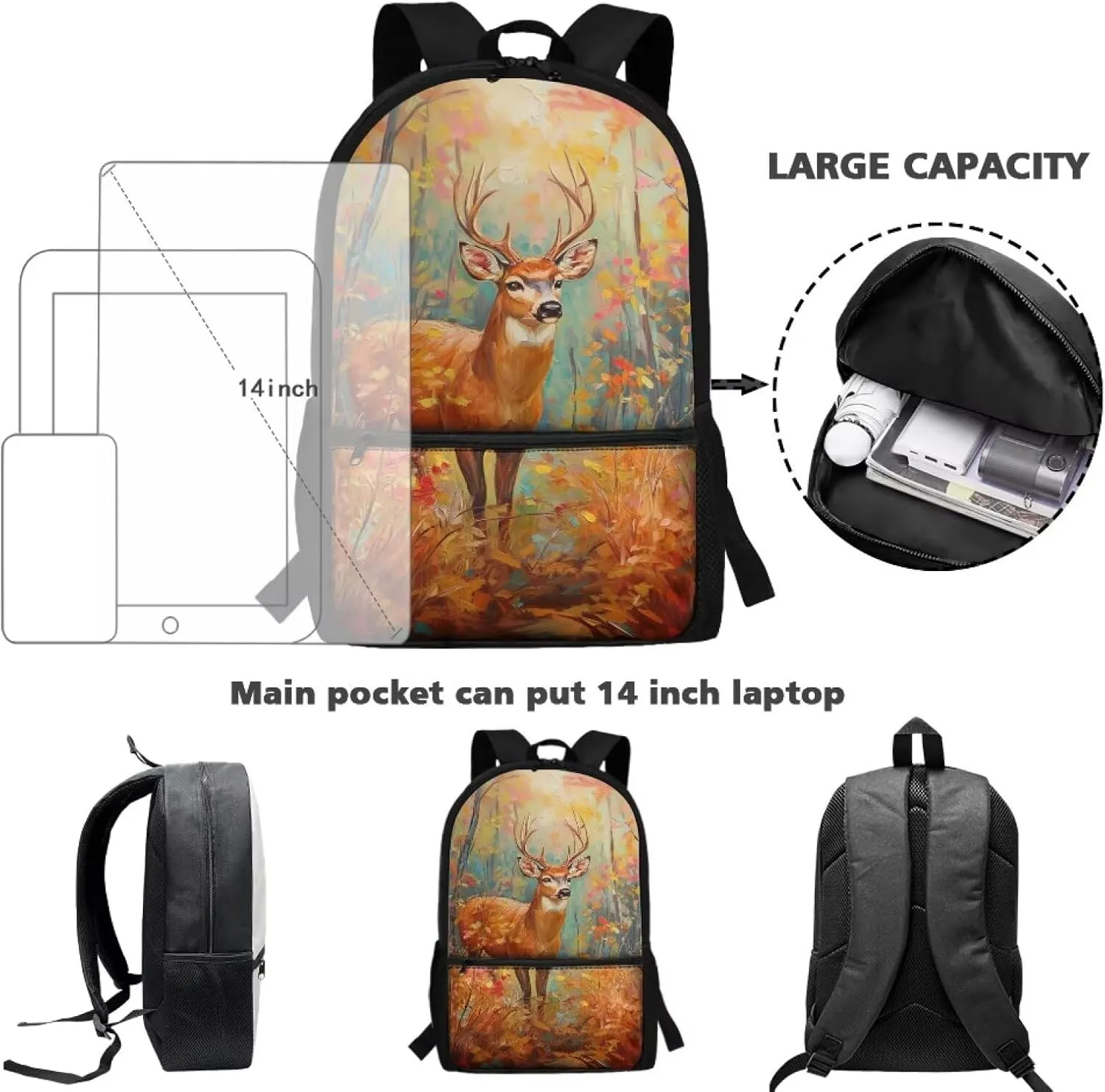 Reindeer Boys Backpack 10-12 Years Old School Students Brown School Rucksack for Boys Middle School Teenage Book Bags Back to School Satchel