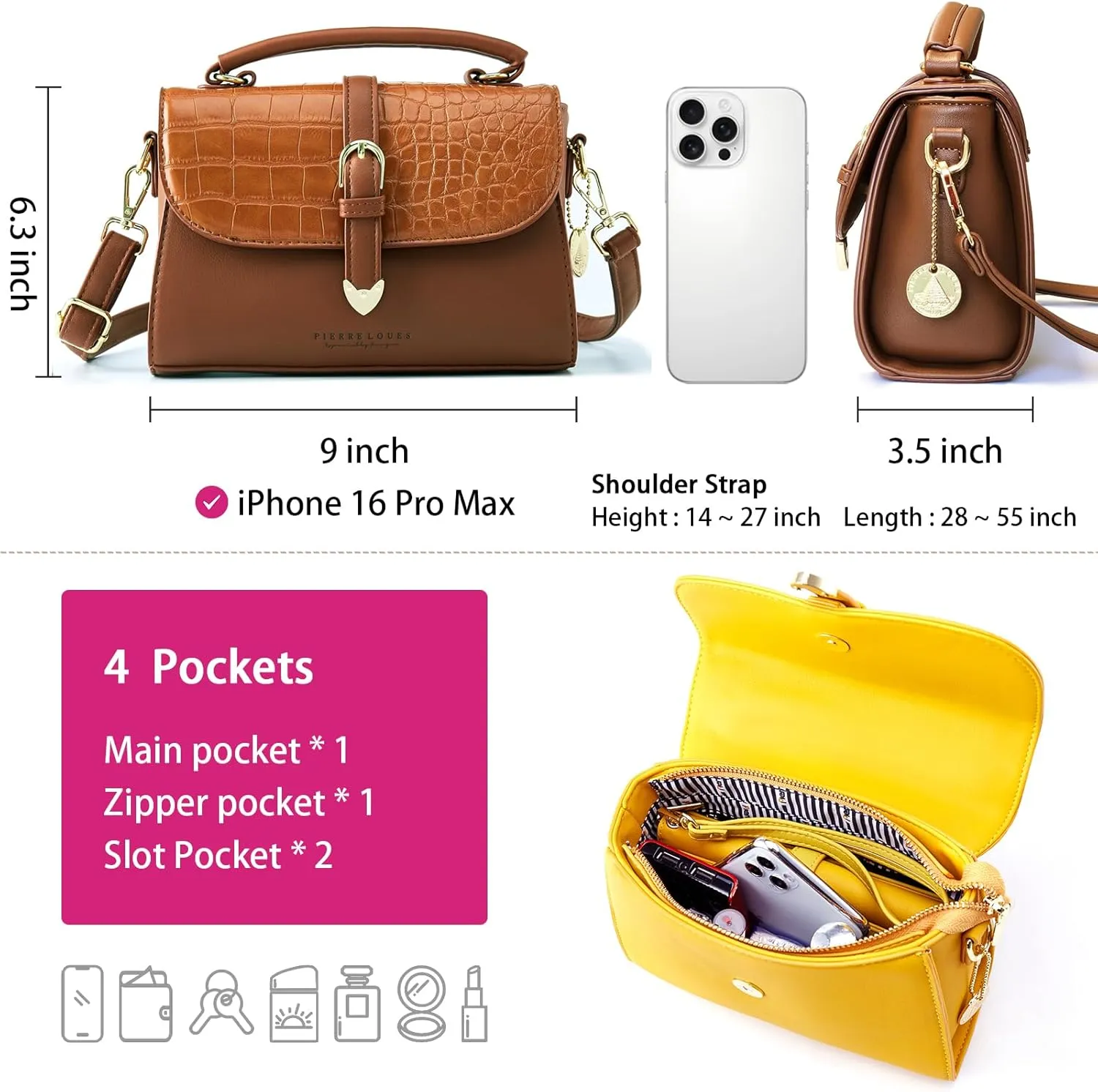 Retro Satchel Crossbody Handbags for Women, Trendy Crocodile Designer Leather Flap Top Handle Purses Shoulder Bag