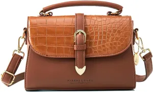 Retro Satchel Crossbody Handbags for Women, Trendy Crocodile Designer Leather Flap Top Handle Purses Shoulder Bag