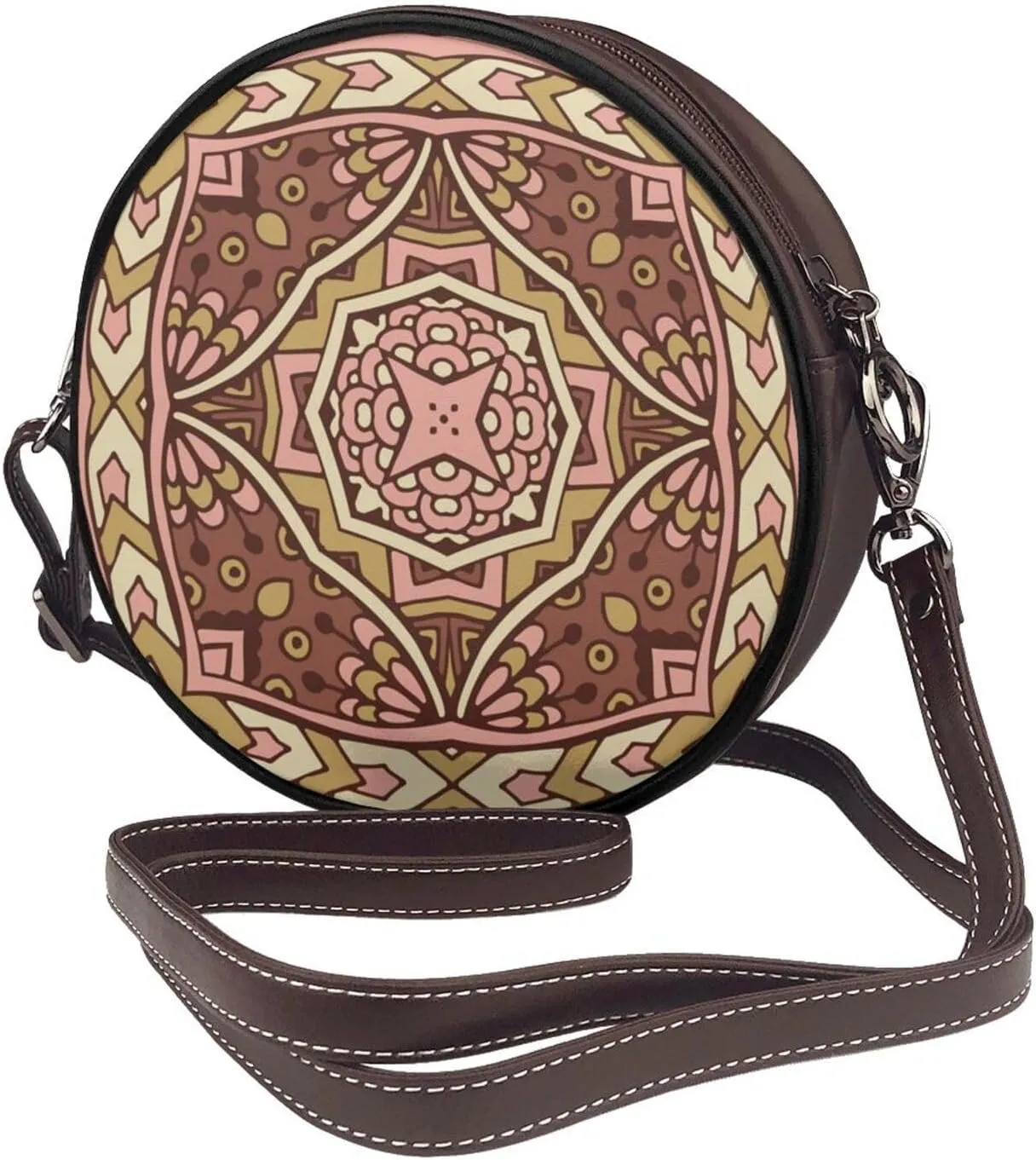Round Crossbody Bag for Women, PU Leather Shoulder Bag with Strap