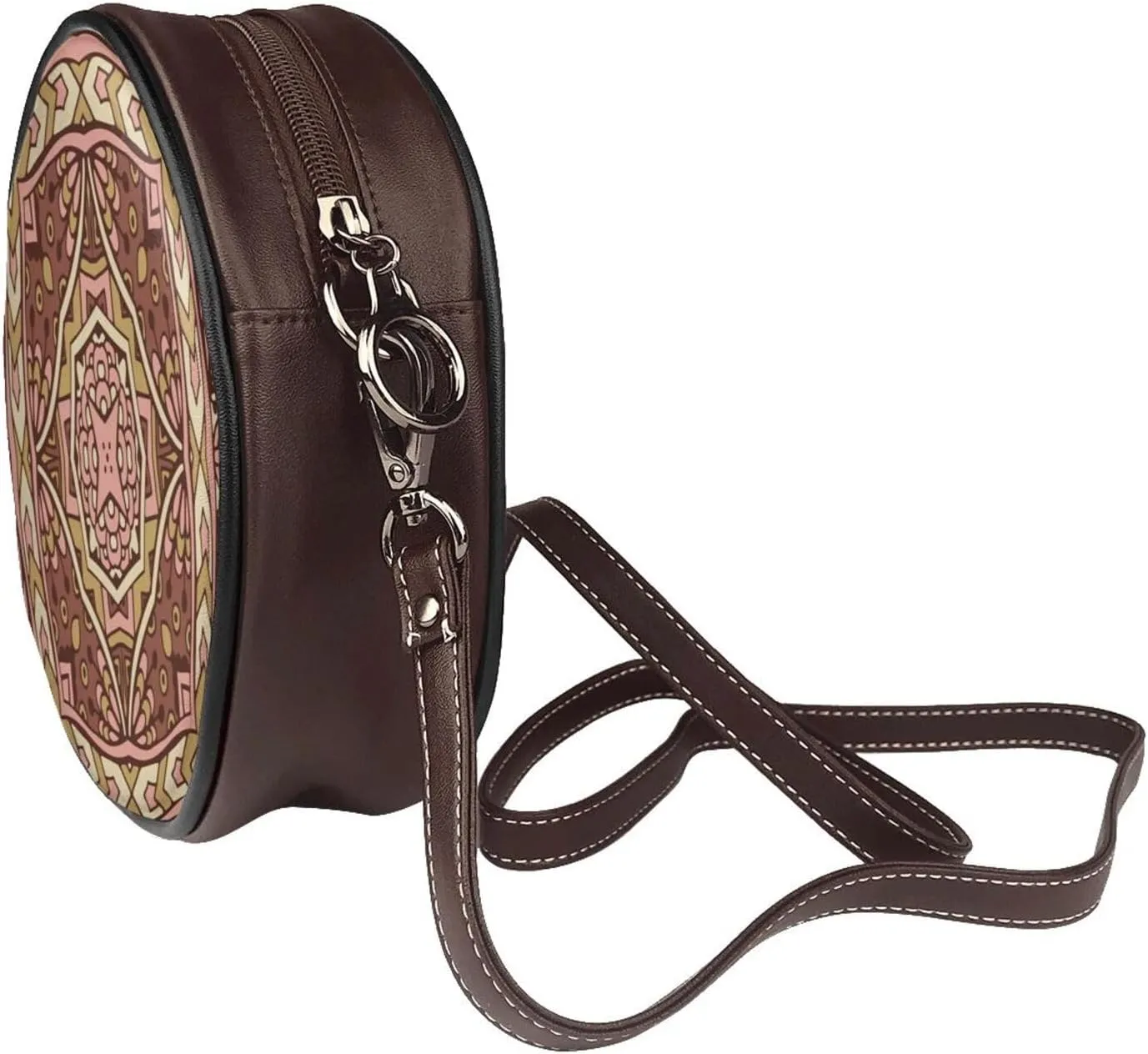 Round Crossbody Bag for Women, PU Leather Shoulder Bag with Strap