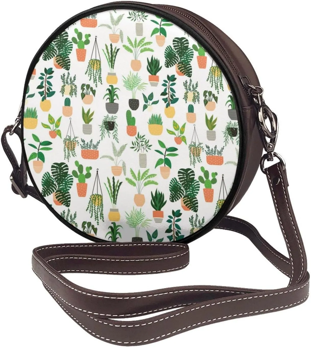 Round Crossbody Bag Small Circle Purse Zip Handbag for Women