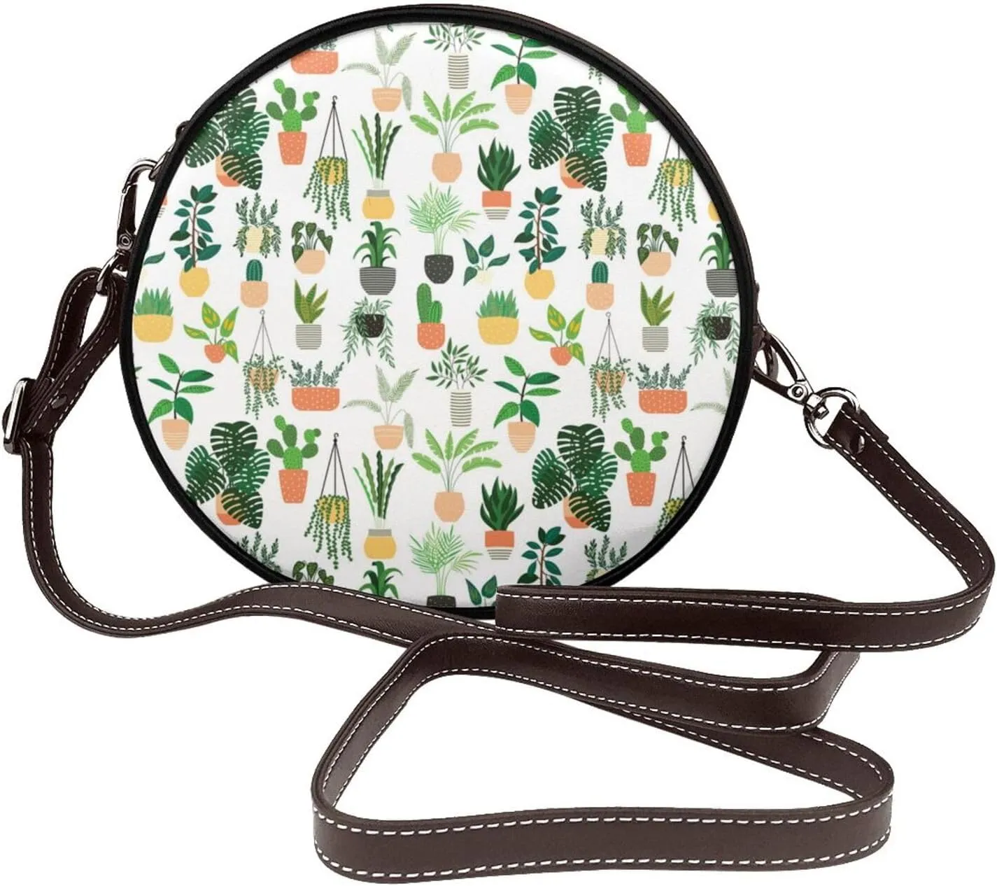 Round Crossbody Bag Small Circle Purse Zip Handbag for Women