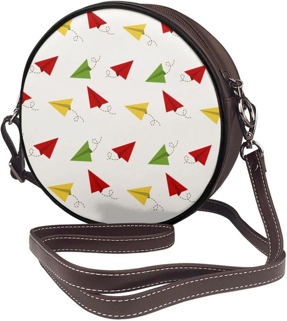 Round Crossbody Bag Small Circle Purse Zip Handbag for Women