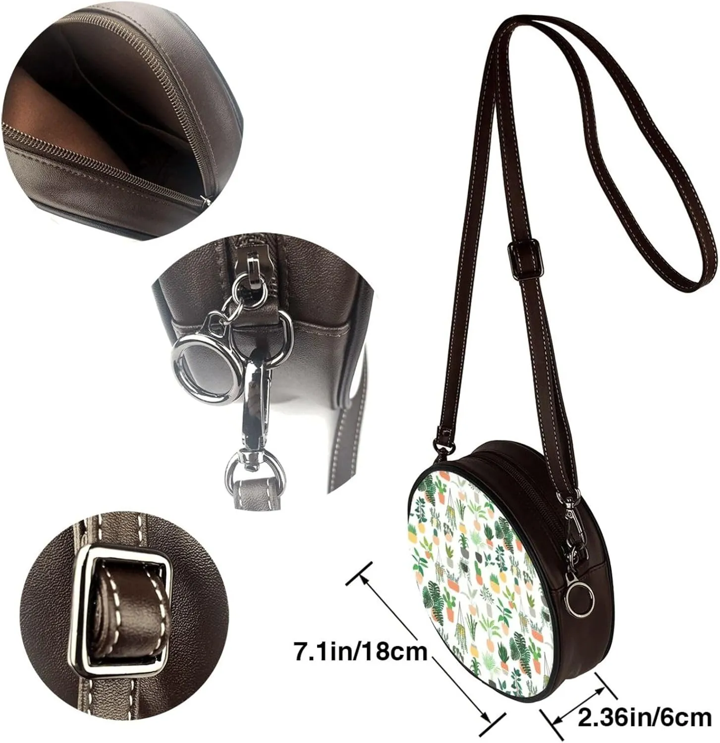 Round Crossbody Bag Small Circle Purse Zip Handbag for Women