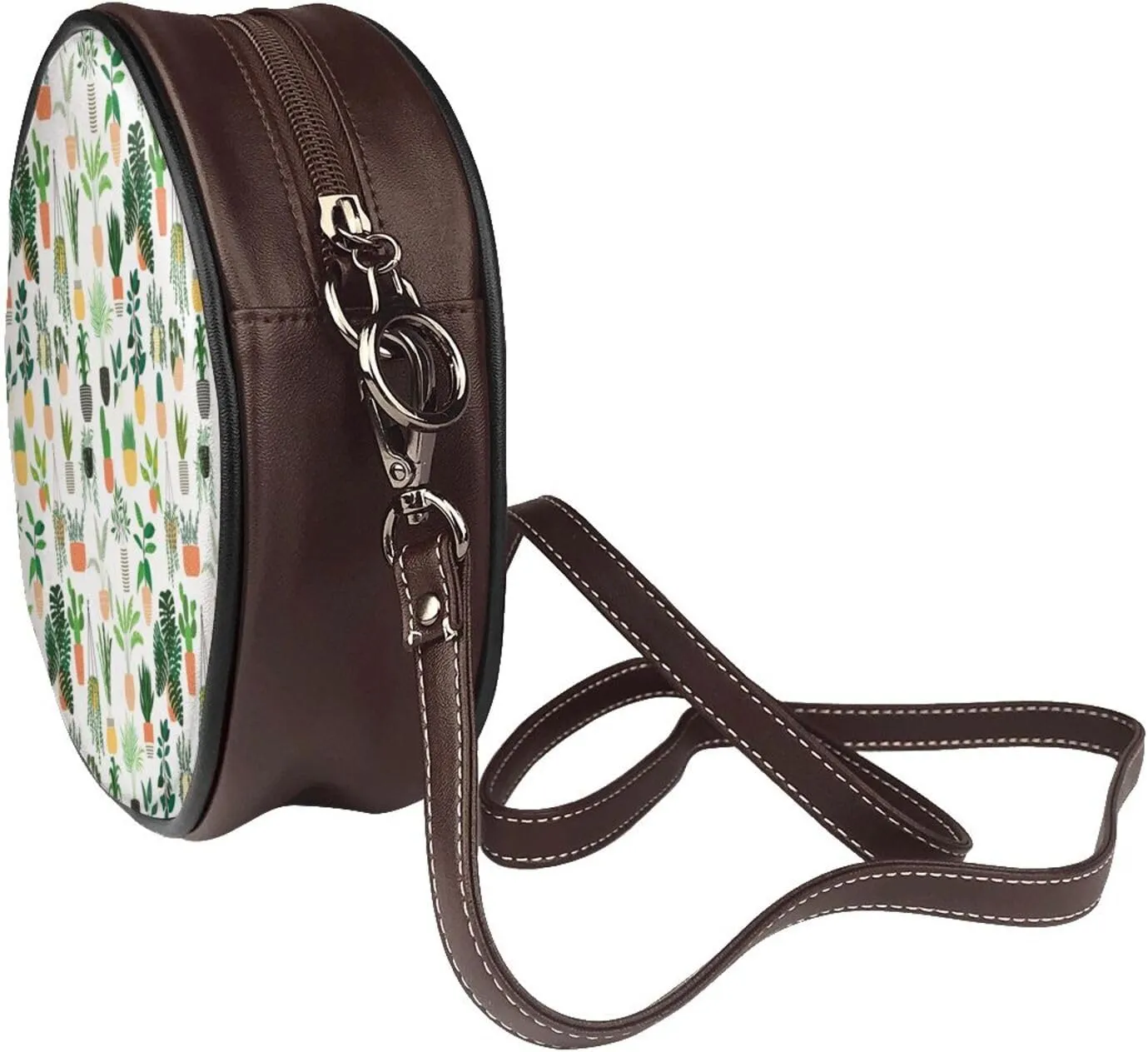 Round Crossbody Bag Small Circle Purse Zip Handbag for Women