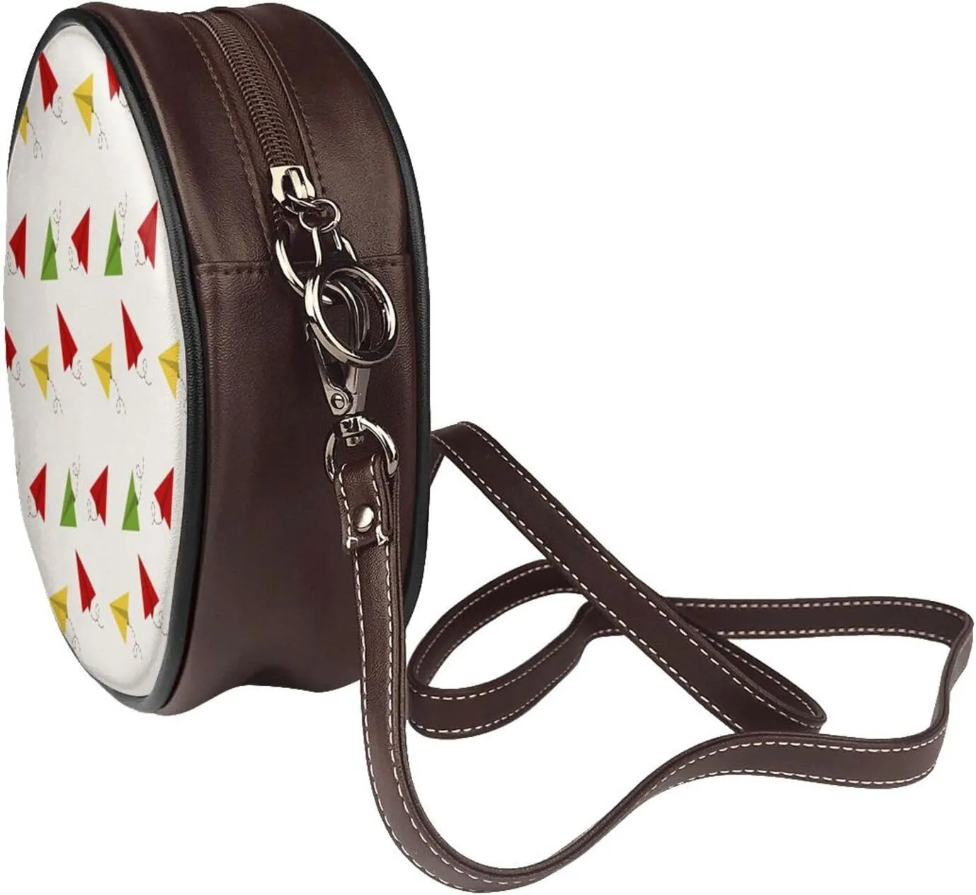 Round Crossbody Bag Small Circle Purse Zip Handbag for Women
