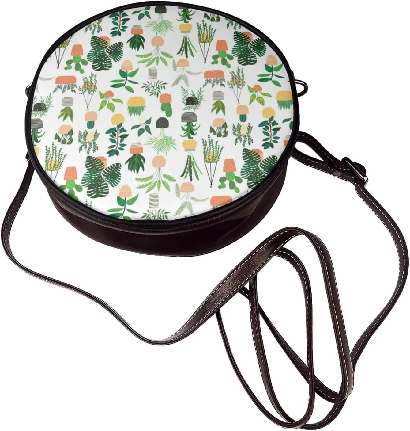 Round Crossbody Bag Small Circle Purse Zip Handbag for Women
