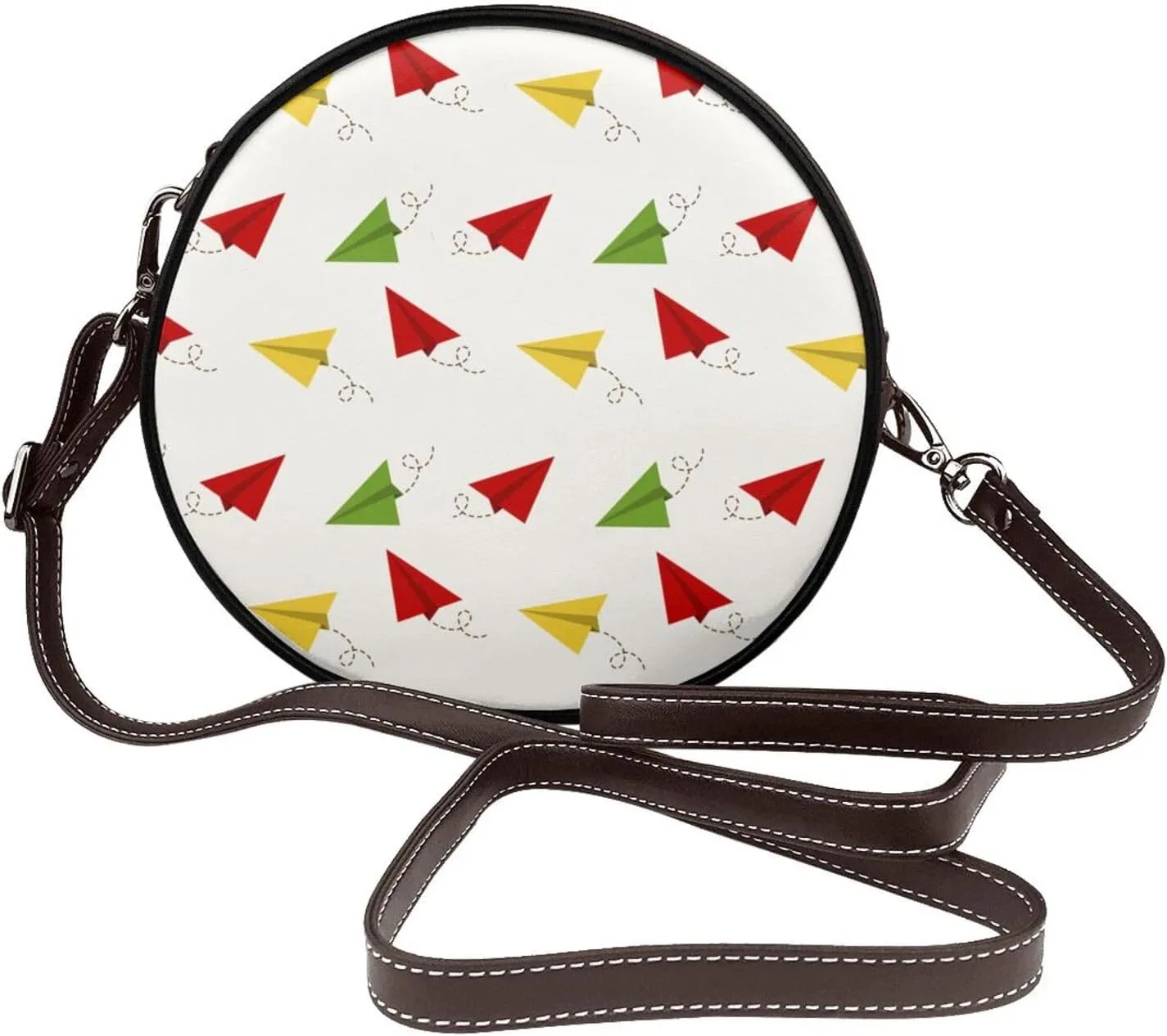 Round Crossbody Bag Small Circle Purse Zip Handbag for Women