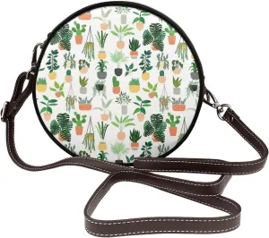 Round Crossbody Bag Small Circle Purse Zip Handbag for Women