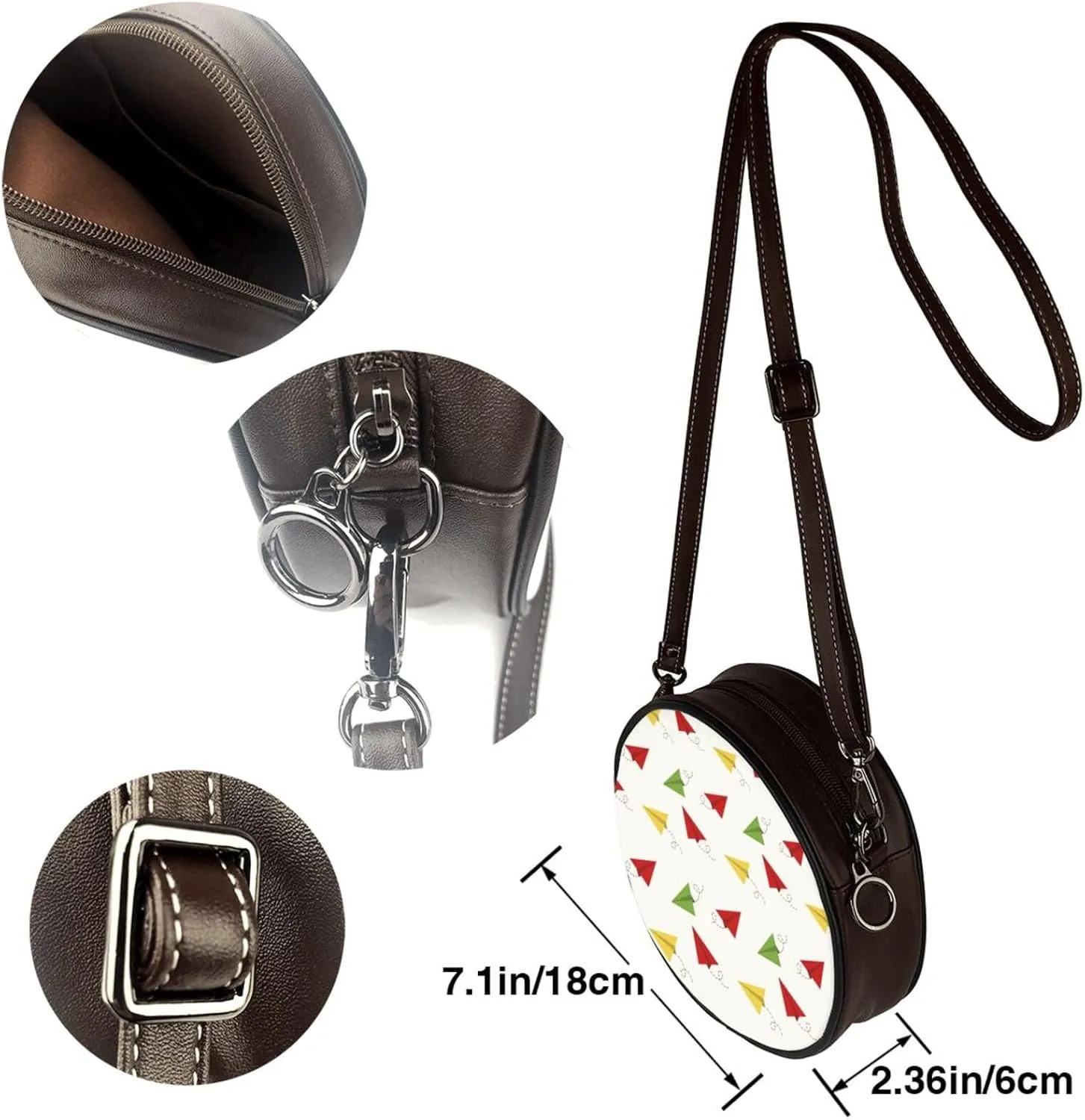 Round Crossbody Bag Small Circle Purse Zip Handbag for Women