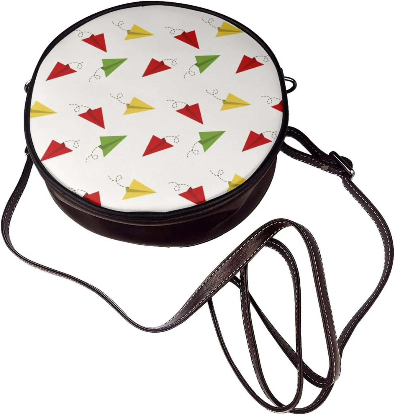 Round Crossbody Bag Small Circle Purse Zip Handbag for Women