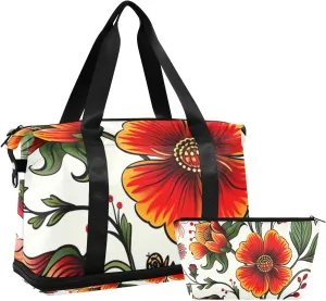 Russian Floral Pattern Gym Bag - Weekender Overnight Bags for Women Men, Sport Travel Duffel Bag with Wet Pocket & Shoe Compartment