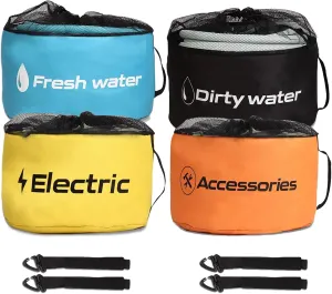 RV Hose Storage of 4 Pack, RV Accessories Storage Bag with 4 Storage Straps for Sewer Hoses/Fresh Water Hoses/Electrical Cords/Camper Tools Accessories