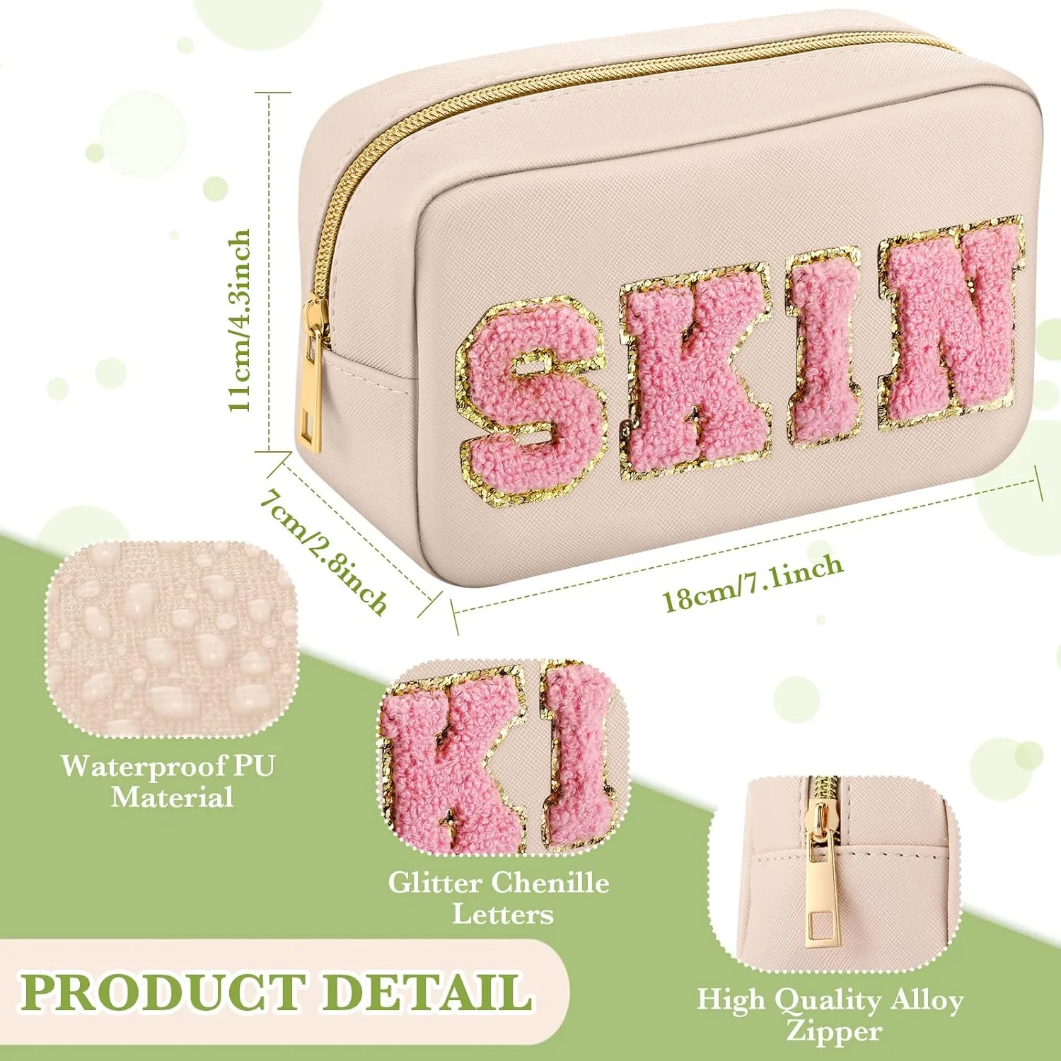 Sanwuta 4 Pcs Hair Face Skin Travel Bag Set Preppy Makeup Pouch PU Leather Skincare Bag Waterproof Cosmetic Organizer Birthday Christmas Gifts(Beige, Khaki, Pink, Nude Pink,Fresh Style)