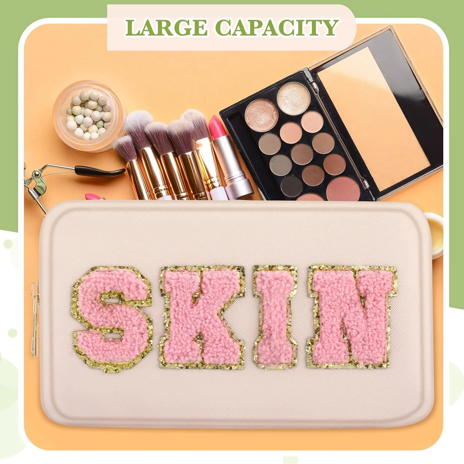 Sanwuta 4 Pcs Hair Face Skin Travel Bag Set Preppy Makeup Pouch PU Leather Skincare Bag Waterproof Cosmetic Organizer Birthday Christmas Gifts(Beige, Khaki, Pink, Nude Pink,Fresh Style)