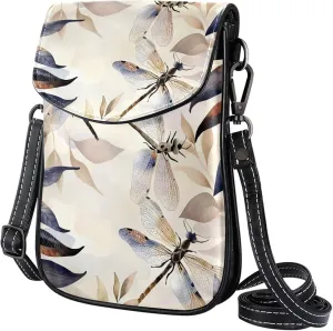 Satchel Bag Botanical Leaves Dragonflies Purse Crossbody Leather Messenger Bag For Women