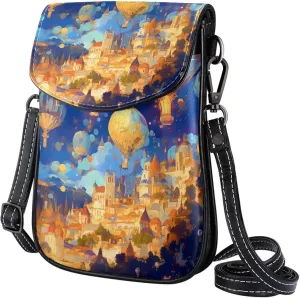 Satchel Bag Colorful Hot Air Balloon And City Landscape Painting Purse Crossbody Leather Messenger Bag For Women