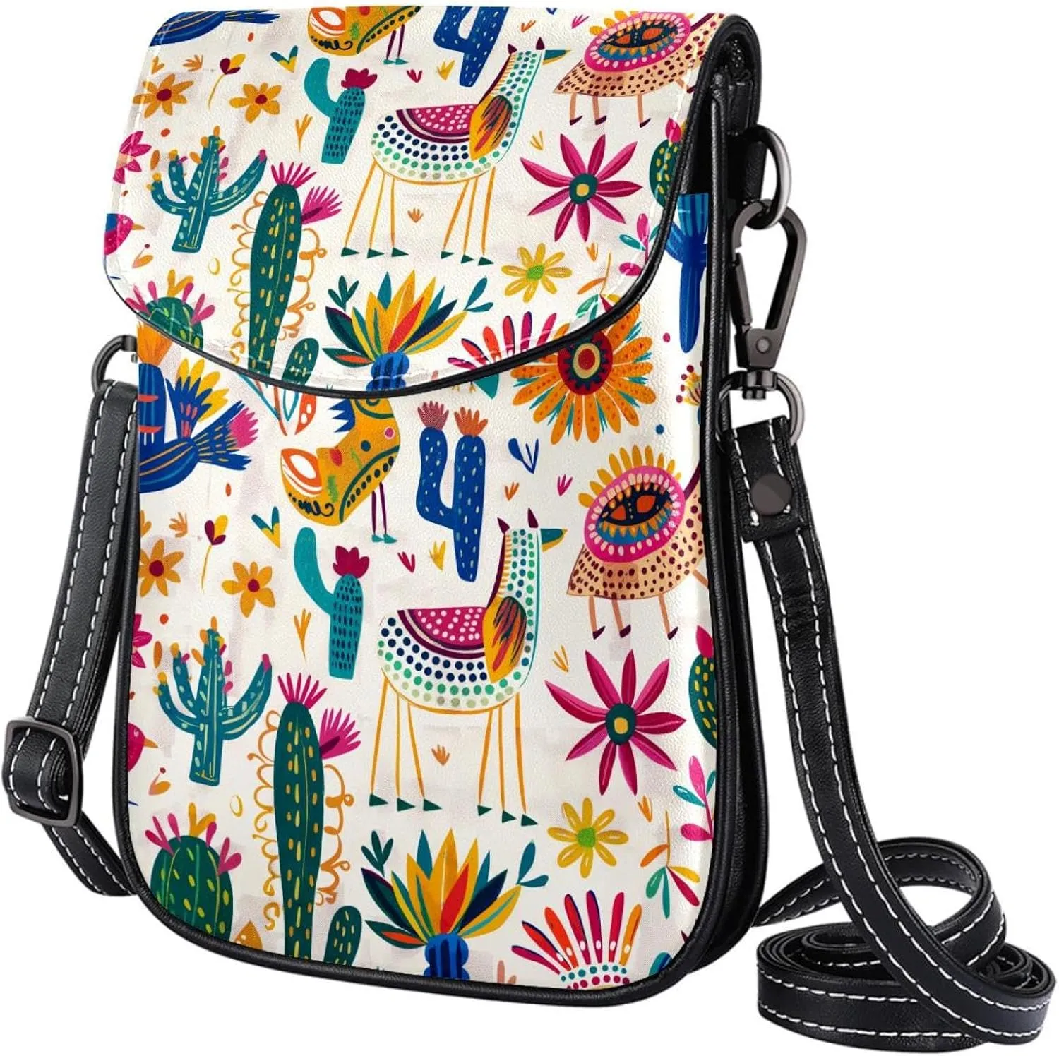 Satchel Bag Colorful Mexican Cacti Folk Patterns Purse Crossbody Leather Messenger Bag For Women