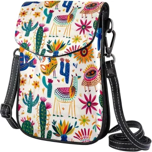Satchel Bag Colorful Mexican Cacti Folk Patterns Purse Crossbody Leather Messenger Bag For Women