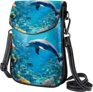 Satchel Bag Dolphins Fish Swimming Underwater Purse Crossbody Leather Messenger Bag For Women