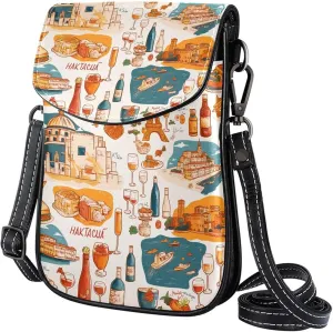 Satchel Bag Doodle Italian Landmark Food Pattern Purse Crossbody Leather Messenger Bag For Women