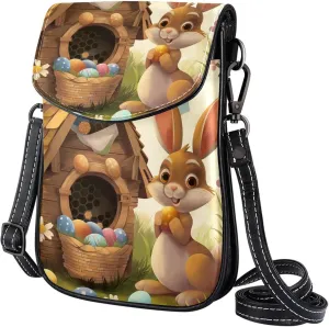 Satchel Bag Easter Bunny And Colorful Eggs Purse Crossbody Leather Messenger Bag For Women