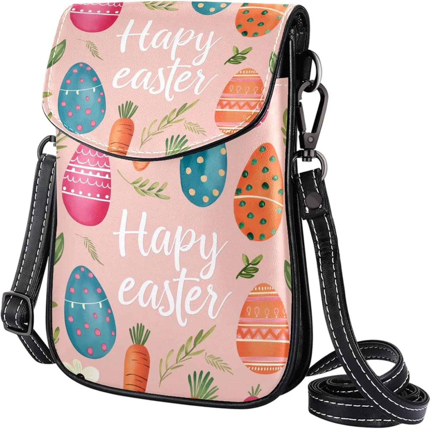 Satchel Bag Happy Easter Colorful Eggs Purse Crossbody Leather Messenger Bag For Women
