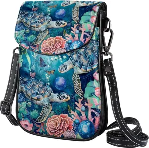 Satchel Bag Ocean Sea Turtles Floral Underwater Purse Crossbody Leather Messenger Bag For Women