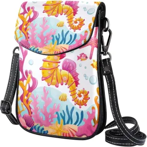 Satchel Bag Seahorse Coral Reef With Seashells Starfish Purse Crossbody Leather Messenger Bag For Women