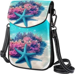 Satchel Bag Starfish Underwater Coral Reef Purse Crossbody Leather Messenger Bag For Women