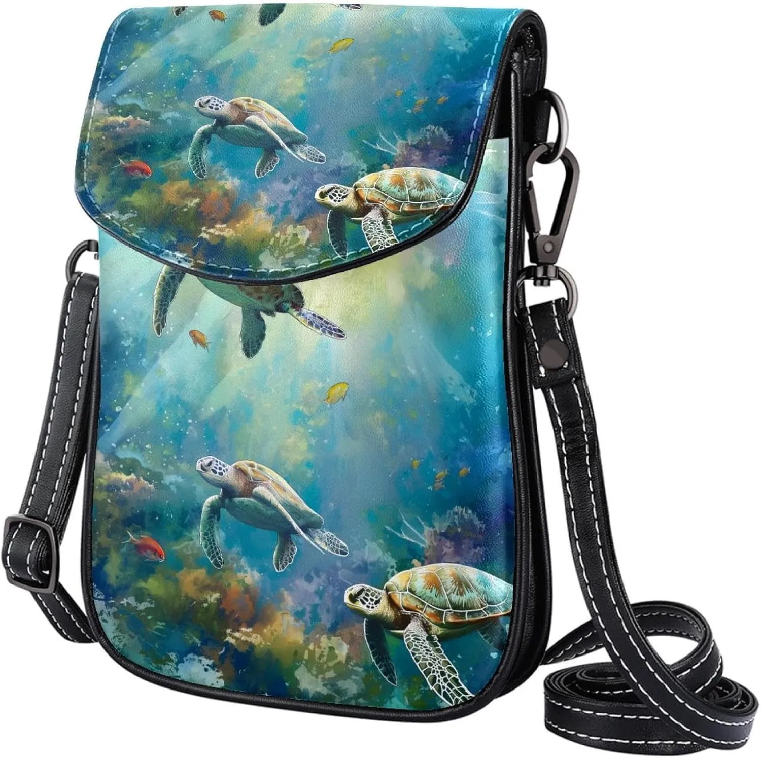 Satchel Bag Turtles And Fishes Underwater Purse Crossbody Leather Messenger Bag For Women