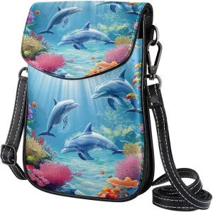 Satchel Bag Underwater Dolphins Fish Scene Purse Crossbody Leather Messenger Bag For Women