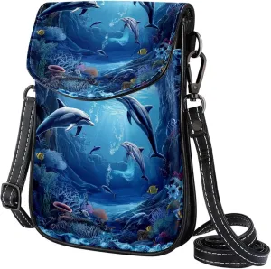 Satchel Bag Underwater Scene With Dolphins Purse Crossbody Leather Messenger Bag For Women
