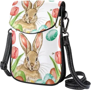 Satchel Bag Watercolor Bunny Tulips Flowers Purse Crossbody Leather Messenger Bag For Women
