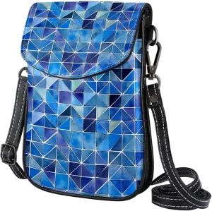 Satchel Bag Watercolor Mosaic Blue Geometric Pattern Purse Crossbody Leather Messenger Bag For Women