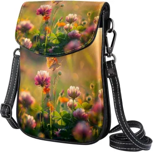 Satchel Bag Wild Flowers Of Clover And Butterfly Purse Crossbody Leather Messenger Bag For Women