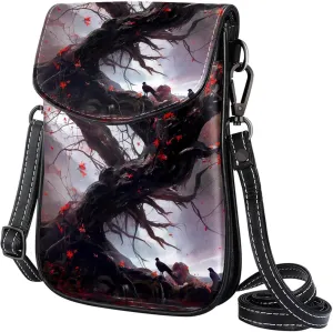 Satchel Bag Willows Tree With Red Flowers Purse Crossbody Leather Messenger Bag For Women