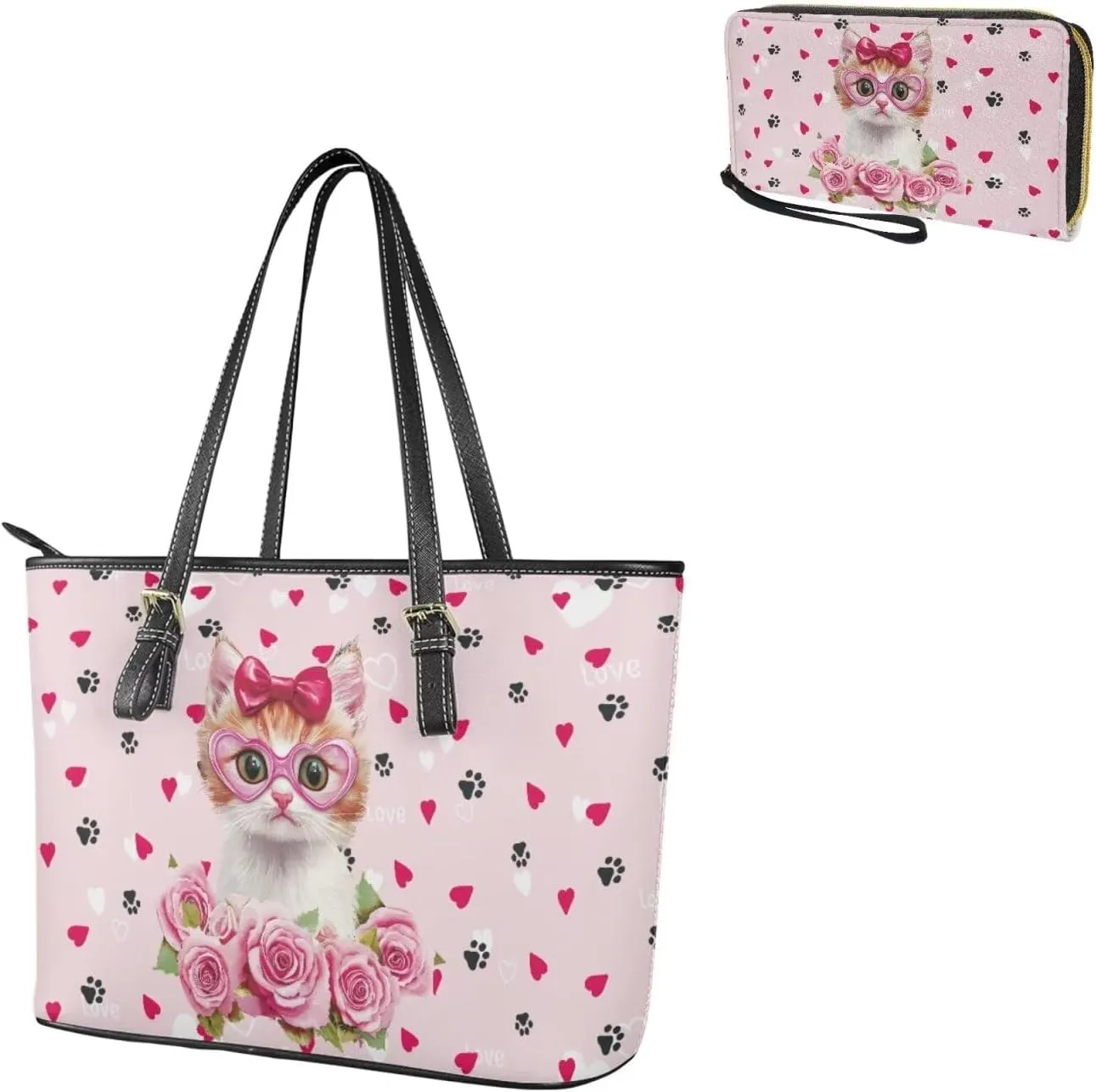 Satchel Handbags Saddle Purse Matched Zipper Wallet Womens 2 Pcs