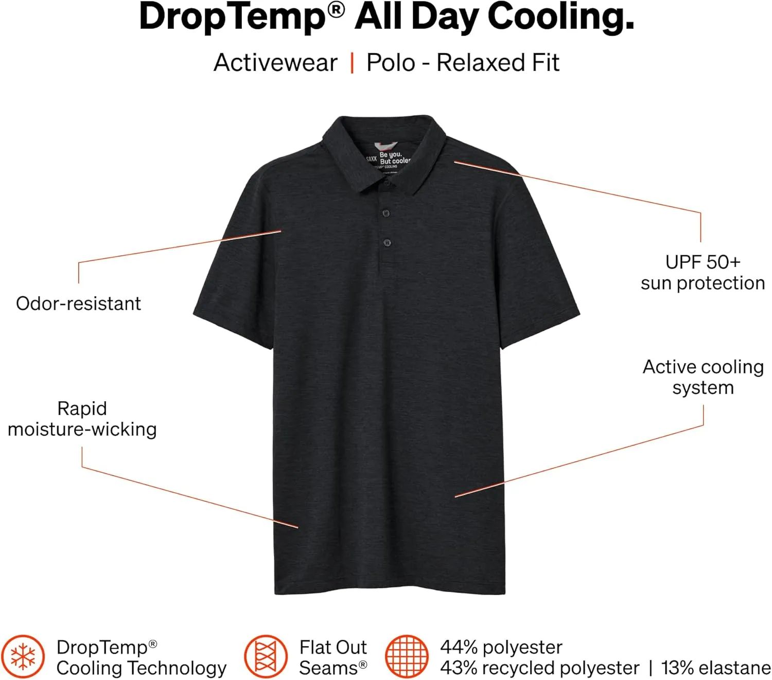 SAXX Underwear Co. Men's Droptemp All Day Cooling Polo Quick-Dry and Moisture-Wicking