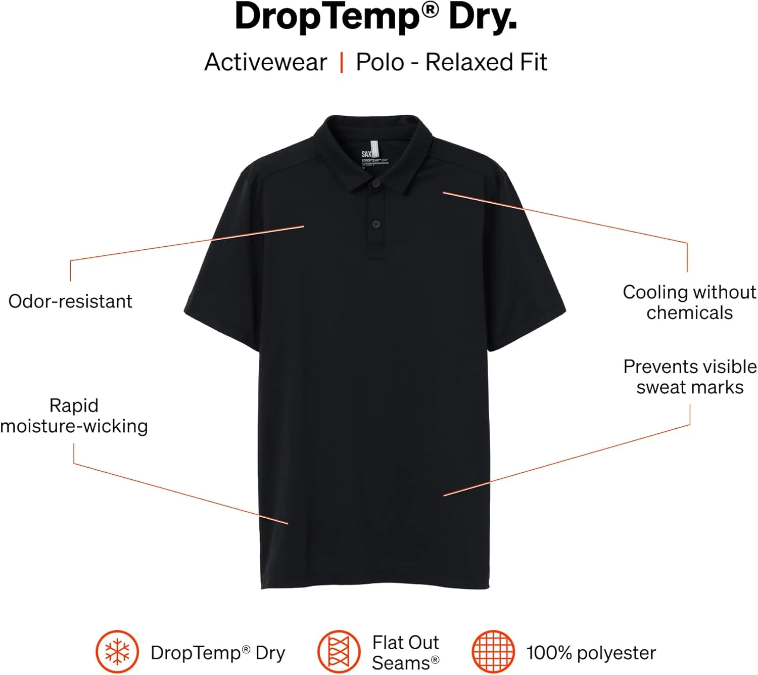 SAXX Underwear Co. Men's Droptemp Dry Polo, Moisture-Wicking and Breathable