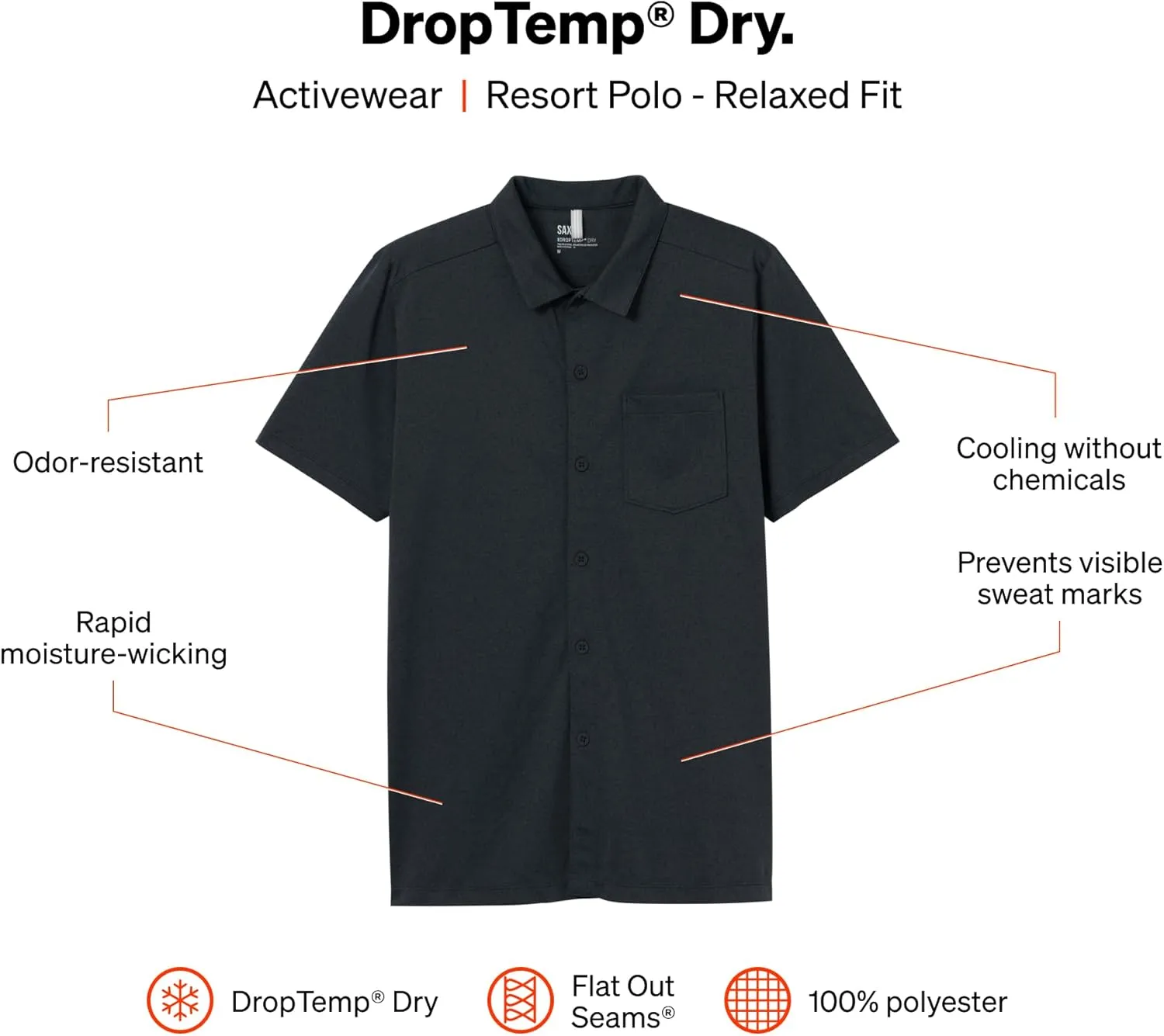 SAXX Underwear Co. Men's Droptemp Dry Resort Polo, Breathable and Moisture-Wicking