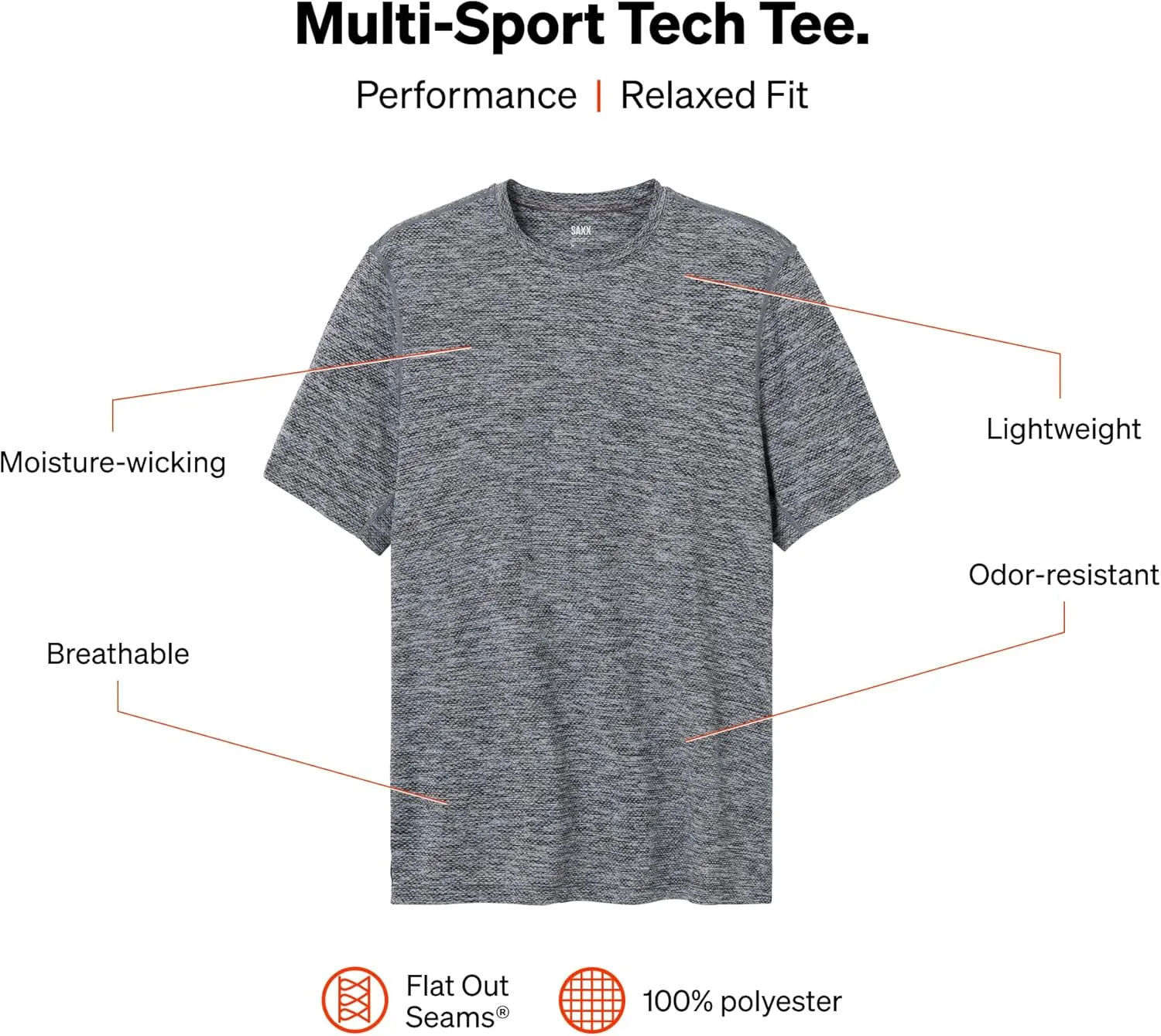 SAXX Underwear Co. Men's Multi-Sport Tech Tee, Breathable and Moisture-Wicking