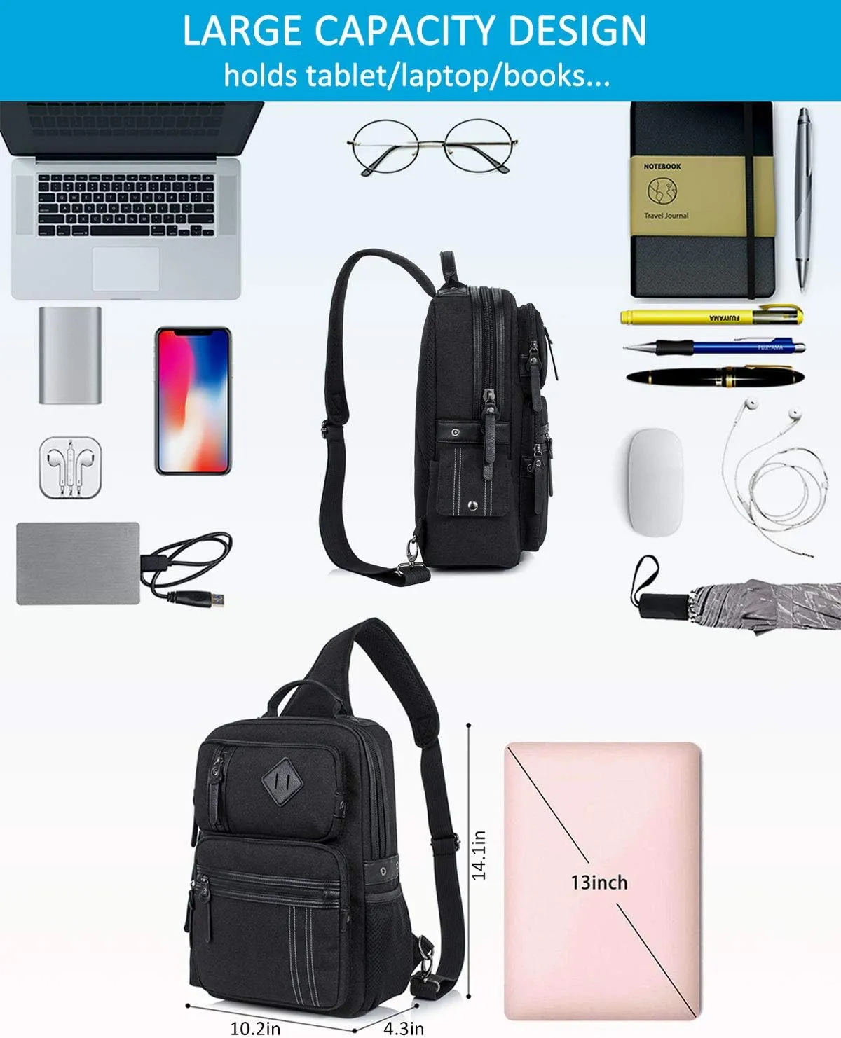 Schkleier Messenger Bag for Men Canvas Sling Bag Crossbody Backpack Laptop Shoulder Bag Hiking Daypacks Casual Tactical