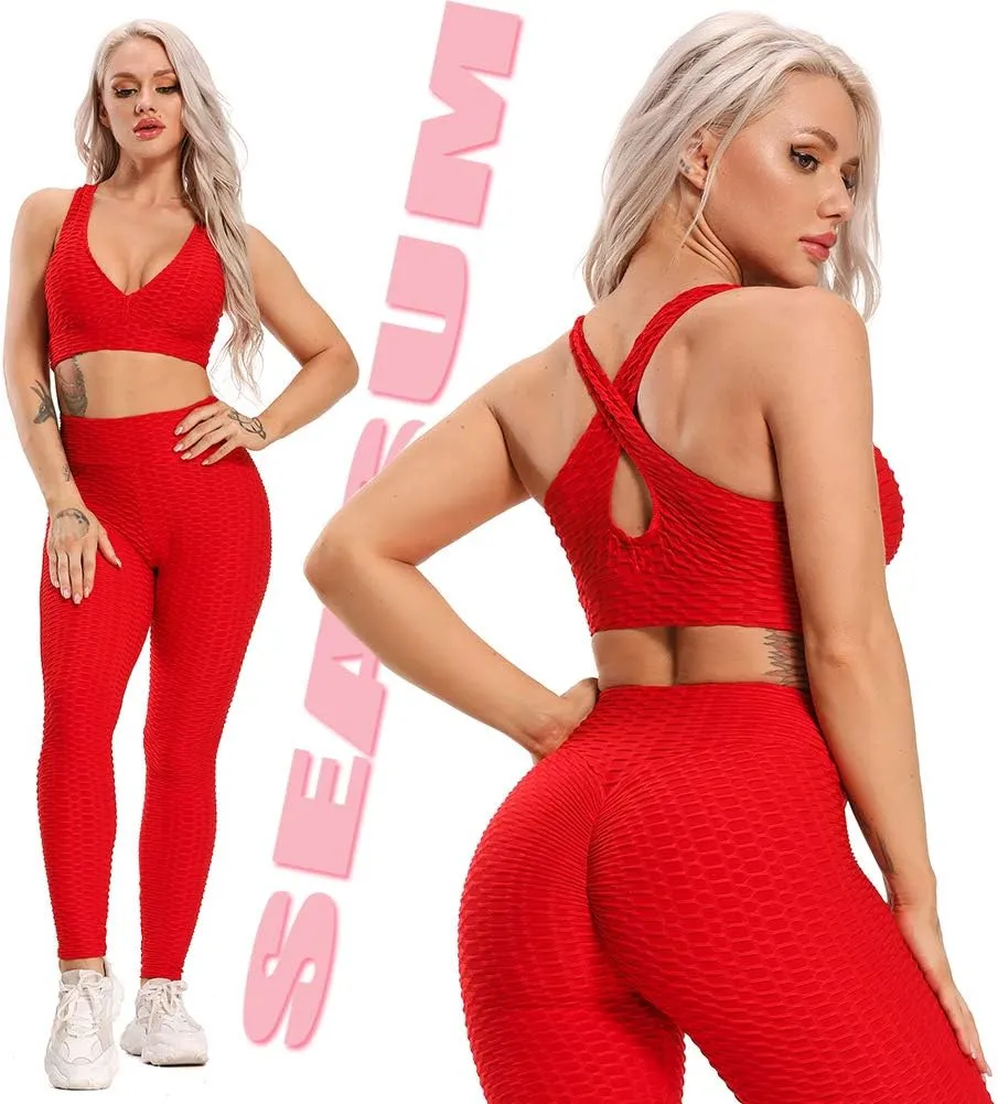 SEASUM Women's High Waist Yoga Pants Tummy Control Slimming Booty Leggings Workout Running Butt Lift Tights