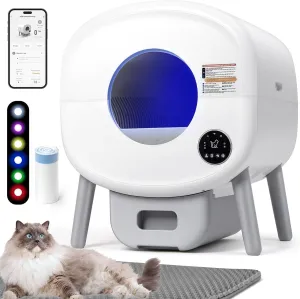 Self-Cleaning Cat Litter Box: Extra Large Automatic Litter Box for Multiple Cats, Odor Control, Low Noise, App & Panel Control, Easy Waste Disposal