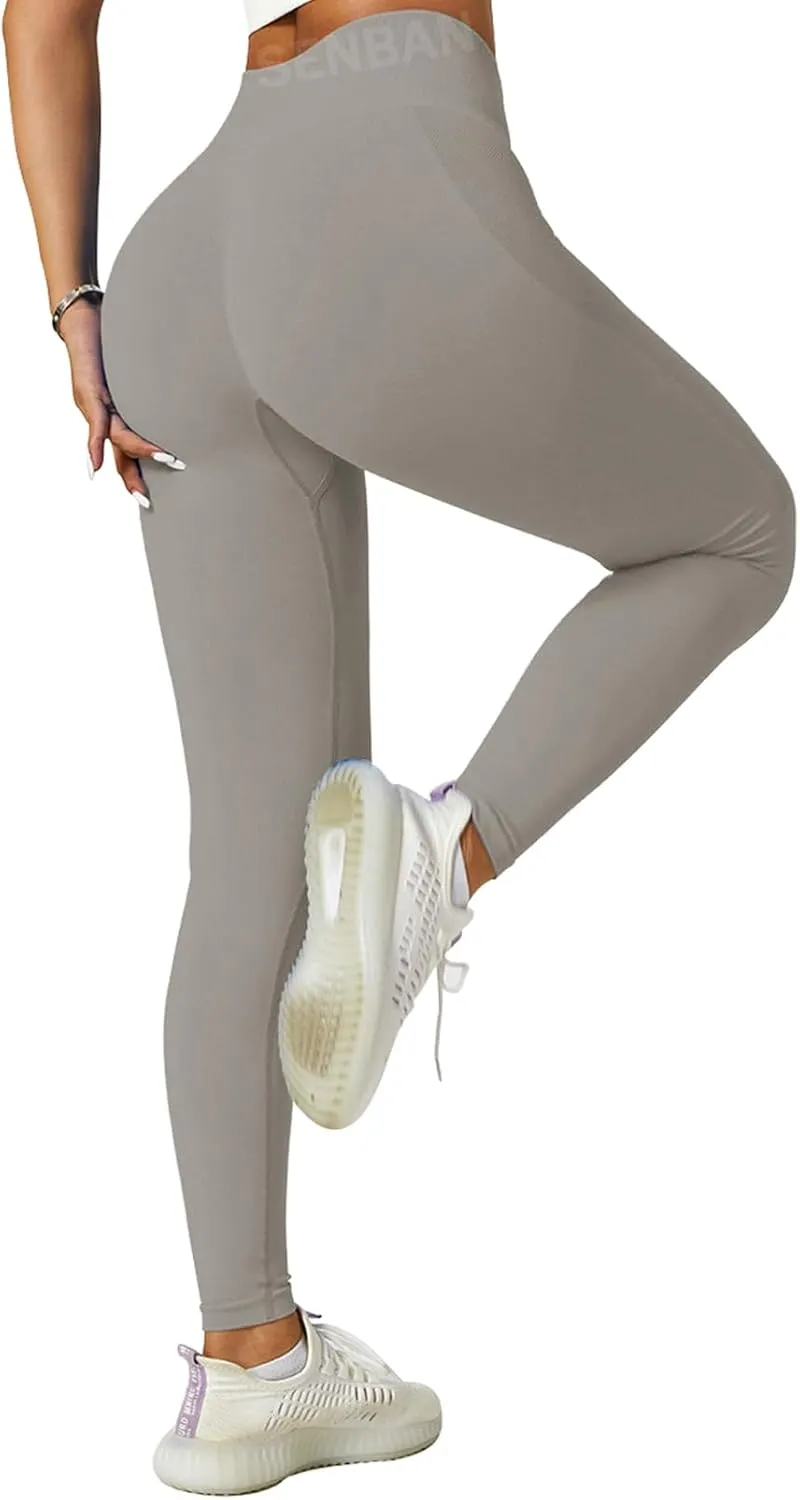 SENBAN 3 Piece Seamless Scrunch Leggings for Women High Waist Workout Athletic Yoga Pants Butt Lifting Booty Tights
