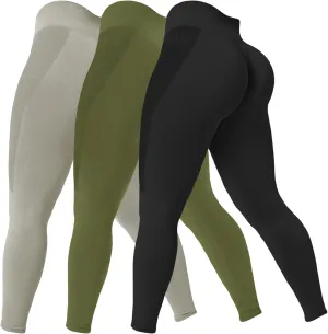 SENBAN 3 Piece Seamless Scrunch Leggings for Women High Waist Workout Athletic Yoga Pants Butt Lifting Booty Tights